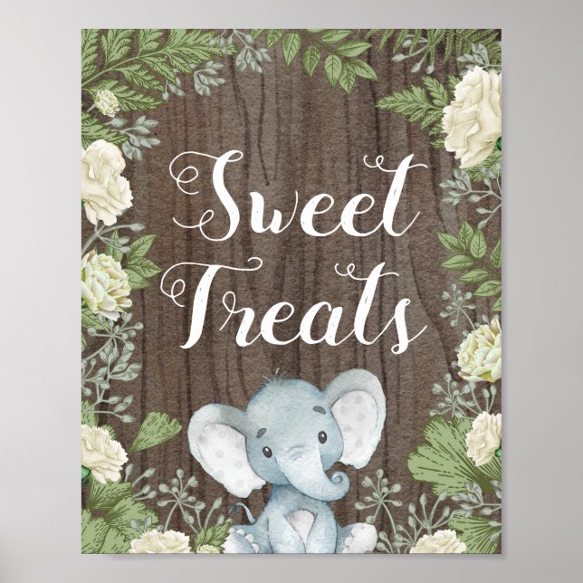 Söta träd/Rustic Jungle Elephant Baby Shower Poster (Framsidan)