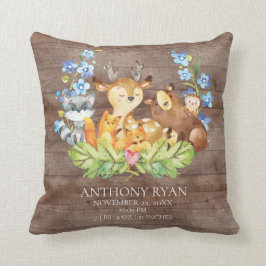 Söta trädsdjur Baby Birth Stats Pillow Kudde