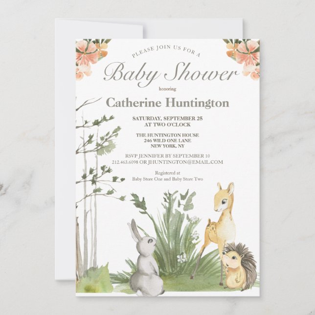 Söta trädsdjur Baby Shower Bokar för Baby Inbjudningar (Framsida)