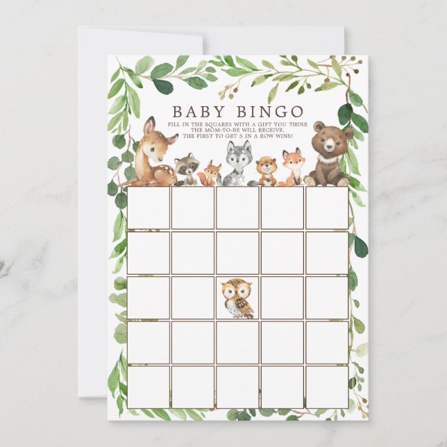 Söta trädsdjur BINGO Baby Shower Game Inbjudningar (Framsida)