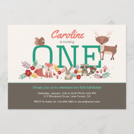 Söta trädsdjur Första födelsedagsinbjudan Inbjudningar