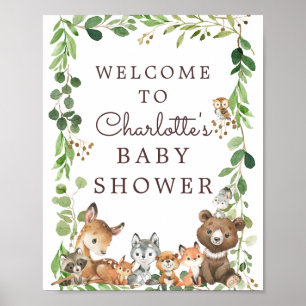 Söta trädsdjur Välkomstskylt för babyskor Poster