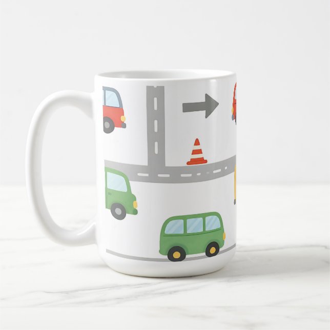 Söta trafikfordon mönster för barn kaffemugg (Vänster)