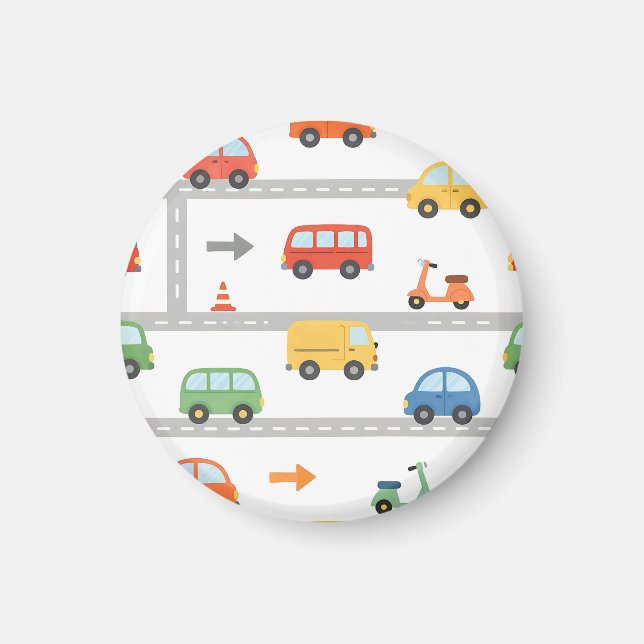Söta trafikfordon mönster för barn magnet (Framsidan)