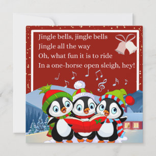 Söta Tre Pingviner Sjunger Jingle Bells Julkort