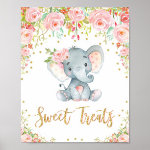Söta Treats skriver flicka Elephant Baby Shower De Poster