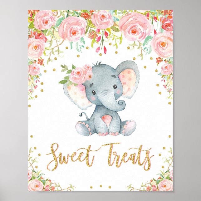 Söta Treats skriver flicka Elephant Baby Shower De Poster (Framsidan)