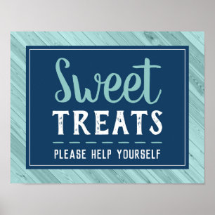 Söta Treats-tecken, blått och akva Poster