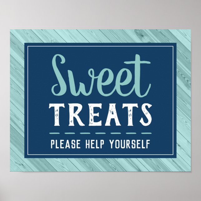 Söta Treats-tecken, blått och akva Poster (Framsidan)