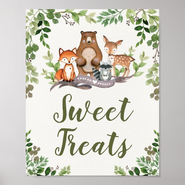Söta Treats Woodland Forest Baby Shower-favoriter Poster (Framsidan)