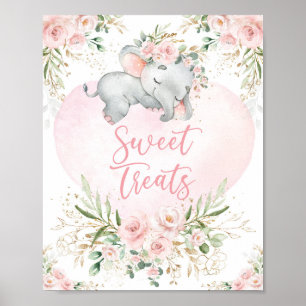 Söta tremor Dreamy Baby Elephant Blommigt Poster