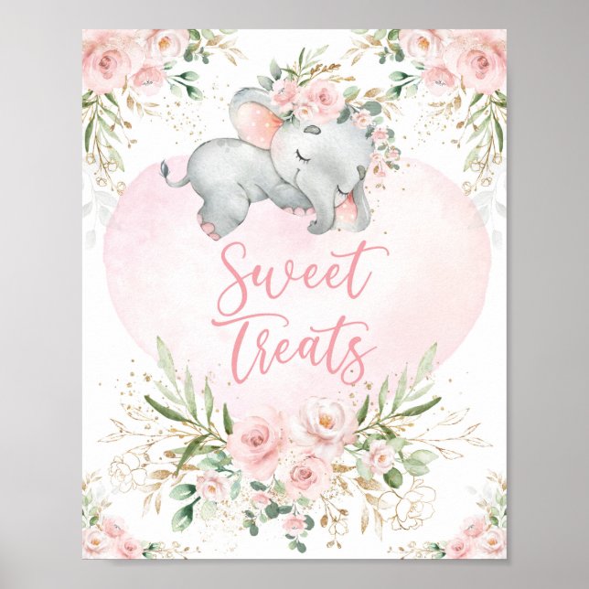 Söta tremor | Dreamy Baby Elephant  Blommigt Poster (Framsidan)