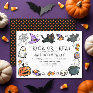 Söta Trick or Treat-Barn Krita Halloween-fest  Inbjudningar