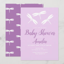 Söta Trollsländor  Violett Baby Shower Inbjudan