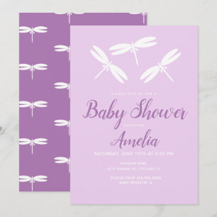 Söta Trollsländor Violett Baby Shower Inbjudan