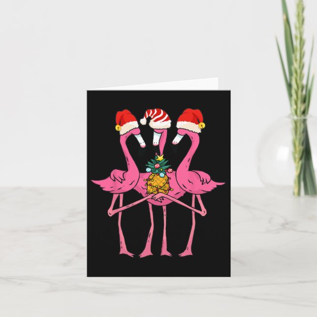 Söta tropiska flamingos och jul i ananas kort (Framsida)
