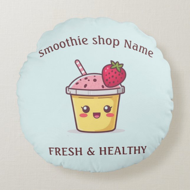 Söta tropiska fruktsmoothies frukt kök shop rund kudde (Framsidan)