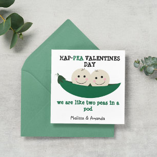 Söta två ärter i Pod Hap-pea Valentines day Julkort