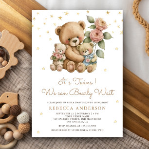 Söta tvillingar Mamma och baby teddybjörnar Baby S Inbjudningar