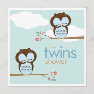 Söta Twillingar Hoot Uggla Boys Baby Shower Inbjudningar