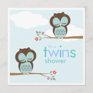 Söta Twillingar Hoot Ugglor Boy Baby Shower-inbjud Inbjudningar