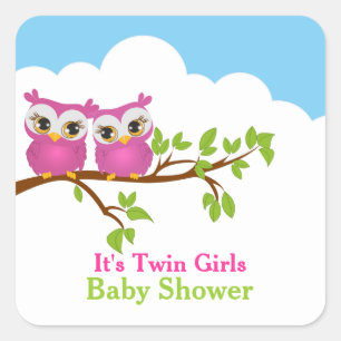 Söta Twillingar Uggla Baby Shower Sticker Fyrkantigt Klistermärke
