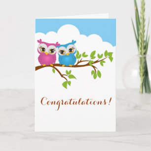 Söta Twillingar Uggla Boy Baby Greeting Card Kort