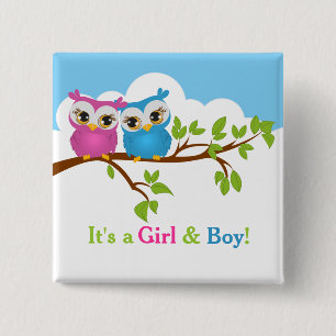Söta Twillingar Uggla Boy Girl Baby Button Knapp