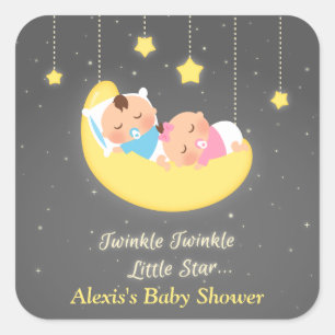 Söta Twinkle Twinkle Little Star Tvilling Klisterm Fyrkantigt Klistermärke
