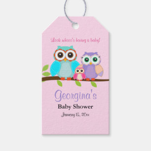Söta Uggle Flicka Baby Shower Present Taggar Presentetikett