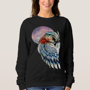 Söta ugglor med stora horn, konstnärliga och månen t shirt