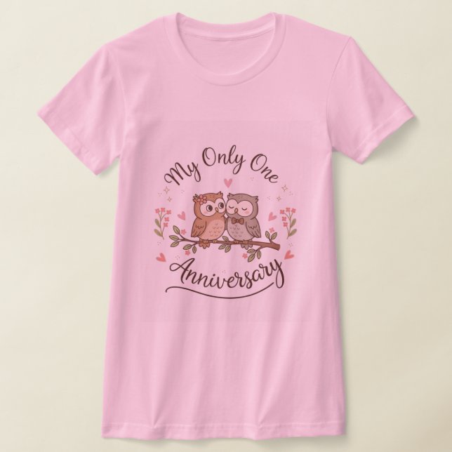 Söta ugglor ”Min enda” jubileumsrosa T-shirt  (Laydown)