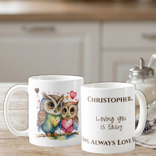 Söta ugglor som älskar dig personligt namn brunt kaffemugg