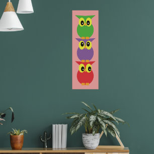 Söta ugglor Ugglototem 3 Röd Lila Grön Poster