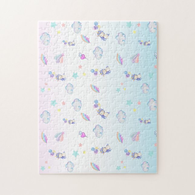 Söta Unicorn-födelsedagsfester för regnbåge Pussel (Vertikal)