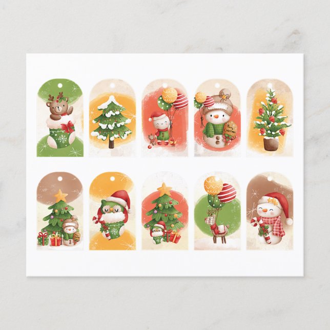 Söta utklippta julfigurer presenttaggar set (Framsida)