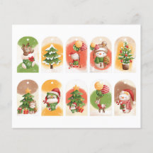 Söta utklippta julfigurer presenttaggar set