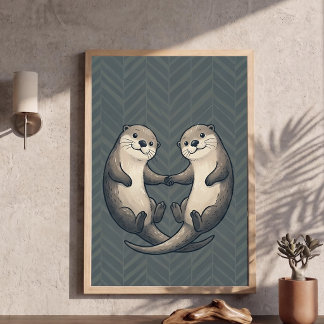 Söta utter som håller varandra i handen Hjärtbarnk Poster