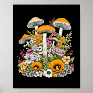 Söta vackra blommor och svampar poster