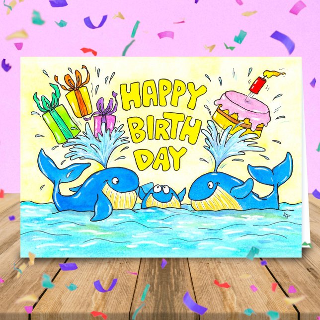 Söta valar födelsedagsgratulationer kort (Skapare uppladdad)