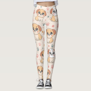 Söta Valp Hjärtan Vattenfärg Mönster (6) Leggings