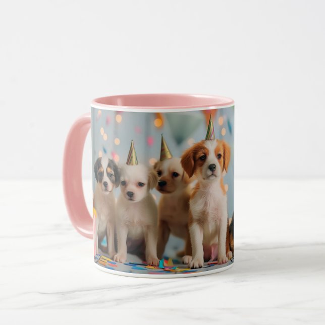 Söta Valpar Födelsedagsfirande Design Mugg (Framsida vänster)