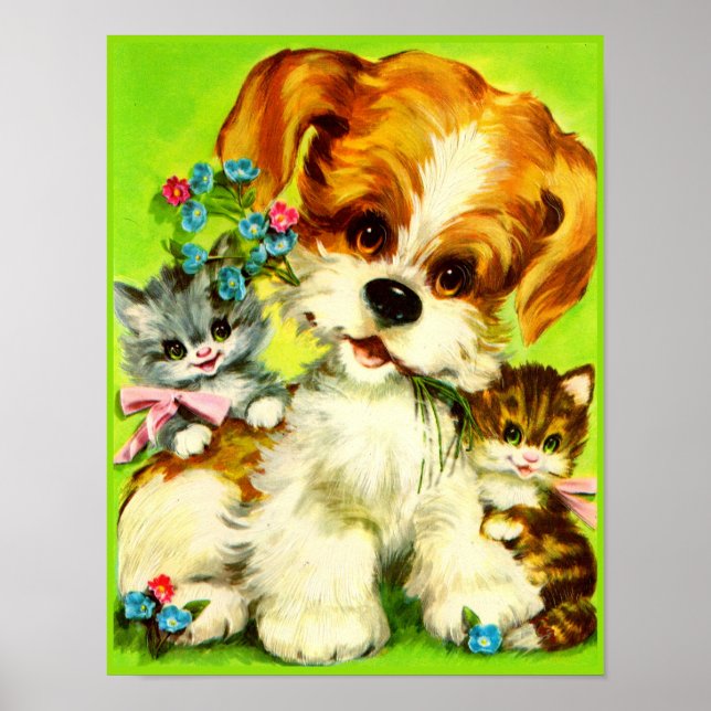 Söta valpar och leende kattungar poster (Framsidan)