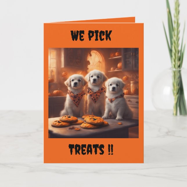 Söta valpar Vi väljer godsaker Halloween Kort (Framsida)