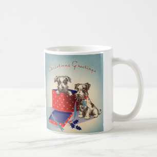 Söta valpar, vintage julhälsningar kaffemugg