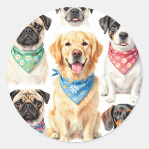 Söta valporträtt Bandana Collage Akvarell Runt Klistermärke