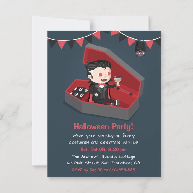 Söta vampyrpojke Halloween-fest inbjudningar (Framsida)