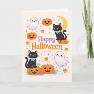 Söta Vänliga Katter Spöken Pumpa Halloween Kort