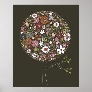 Söta vårblommor Pop Träd Whimsical Barnkammar Kons Poster
