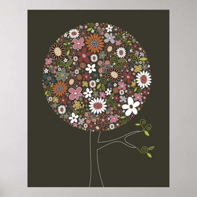 Söta vårblommor Pop Träd Whimsical Barnkammar Kons Poster (Framsidan)